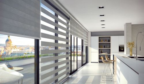 store enrouleur jour nuit gris avec coffre